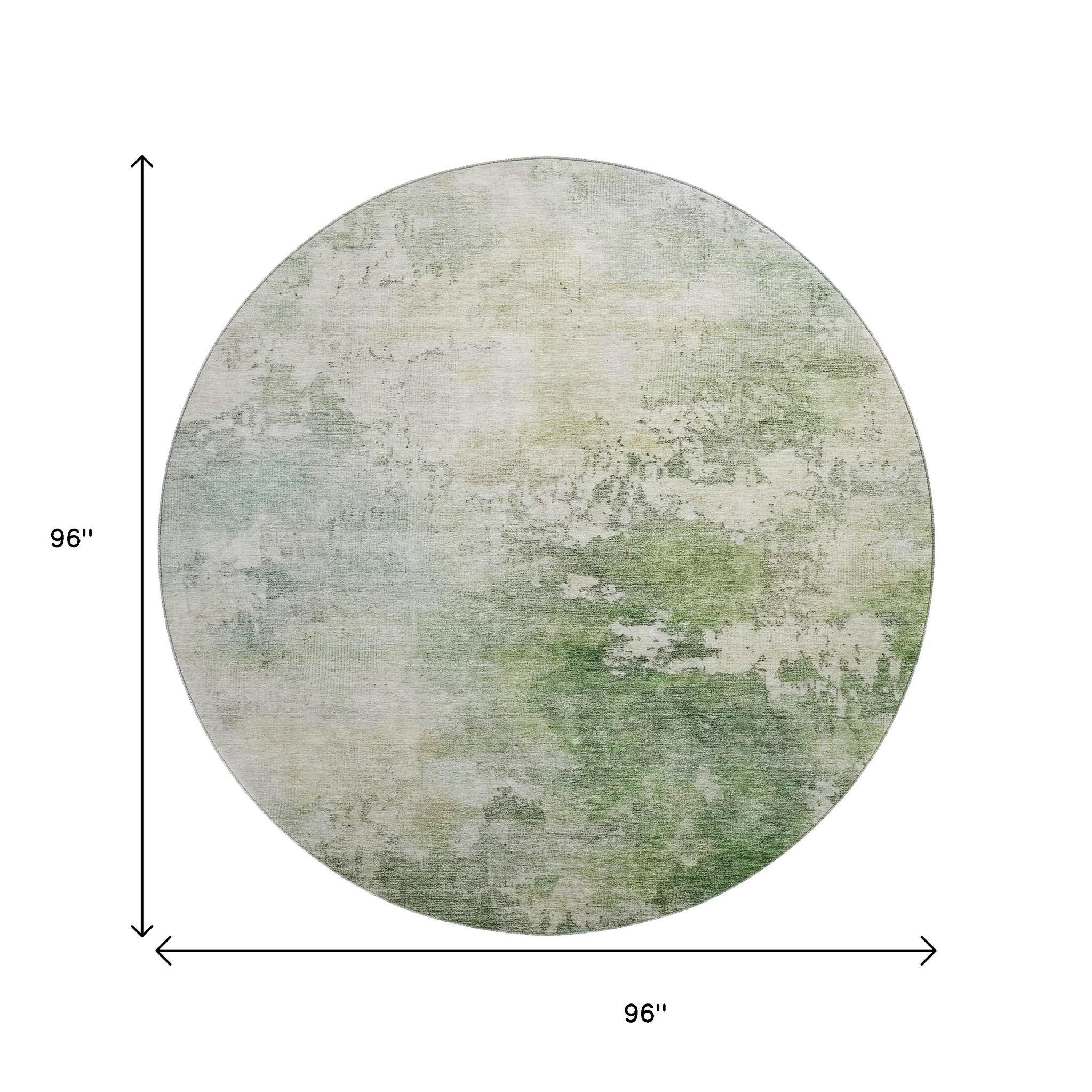 8' Artichoke Green And Beige Abstract Washable Round Rug With UV Protection - Home & Garden