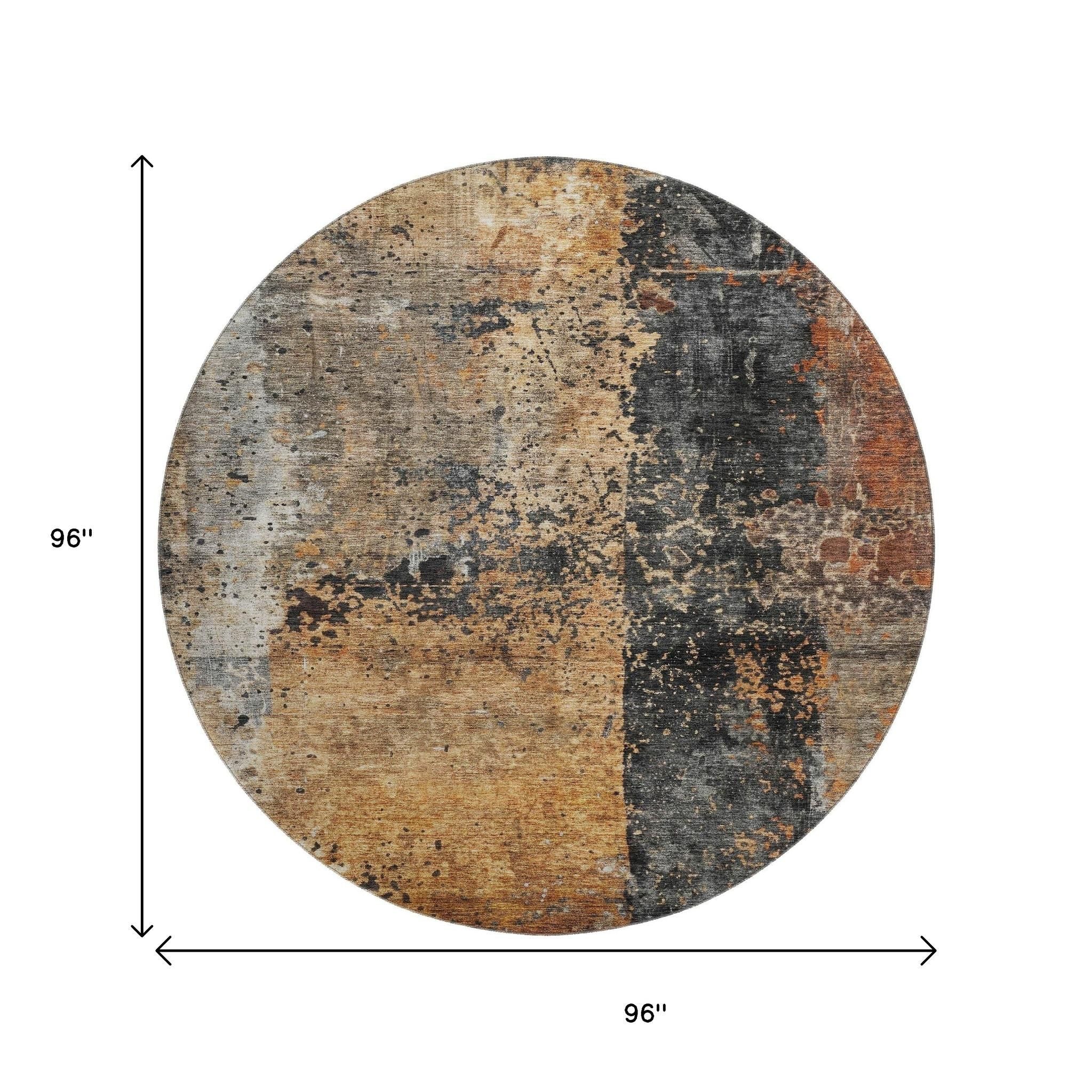 8' Copper Beige And Gray Abstract Washable Round Rug With UV Protection - Home & Garden
