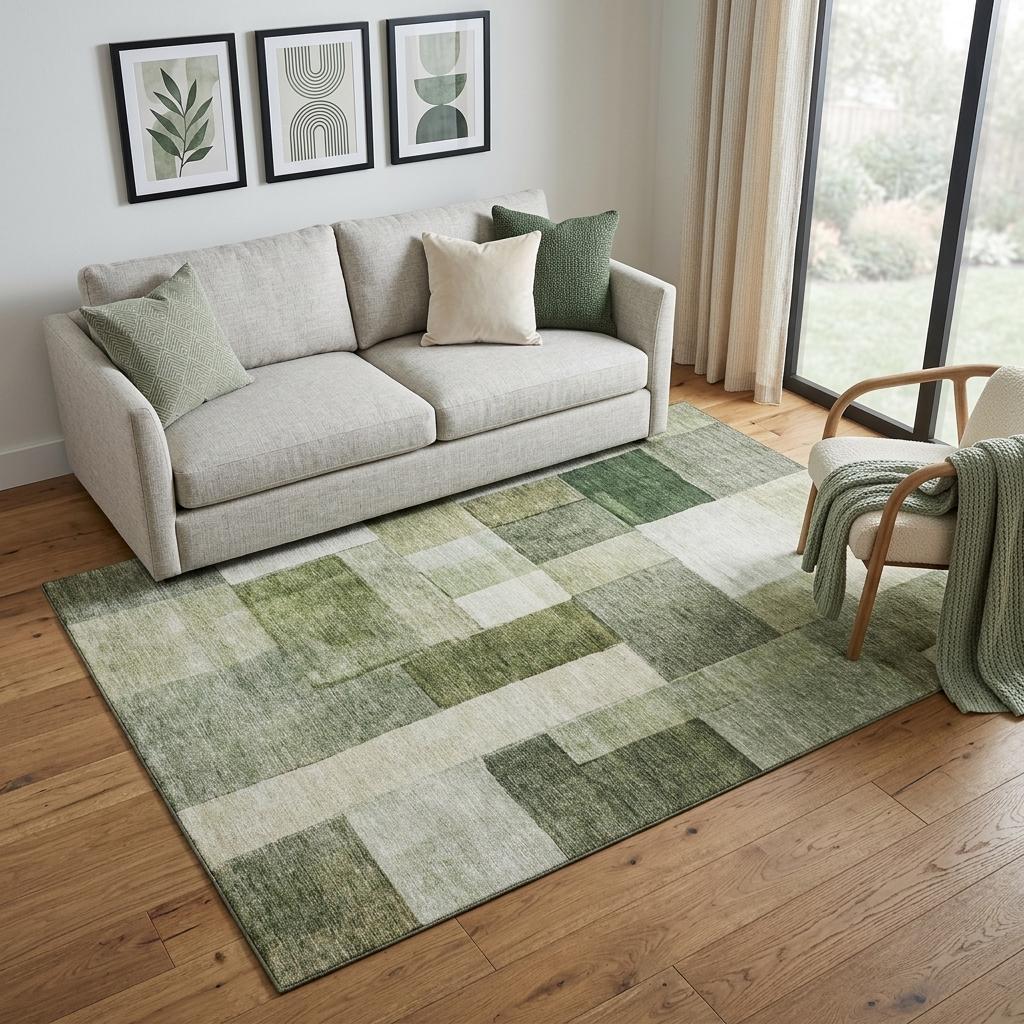 5' X 8' Sage Beige And Gray Geometric Washable Area Rug With UV Protection - Home & Garden