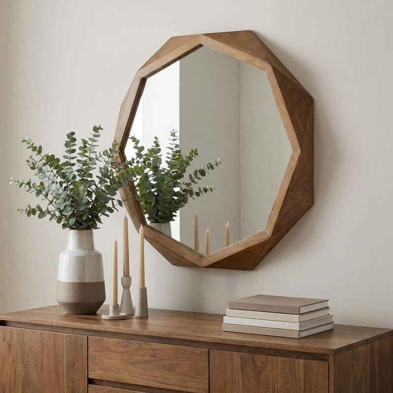 41" Brown Solid Wood Octagon Framed Accent Mirror - Bed & Bath