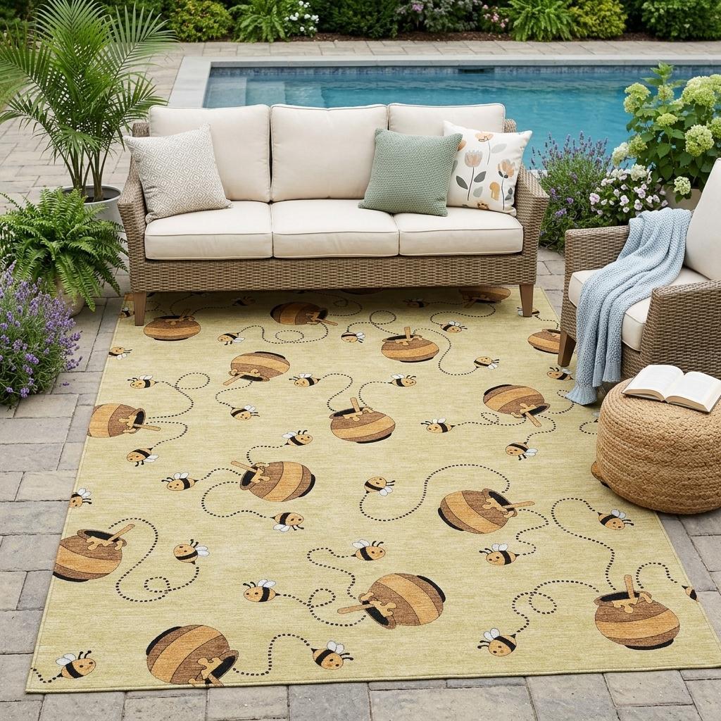 5' X 8' Wheat And Ivory Geometric Washable Indoor Outdoor Area Rug - Sports & Outdoor