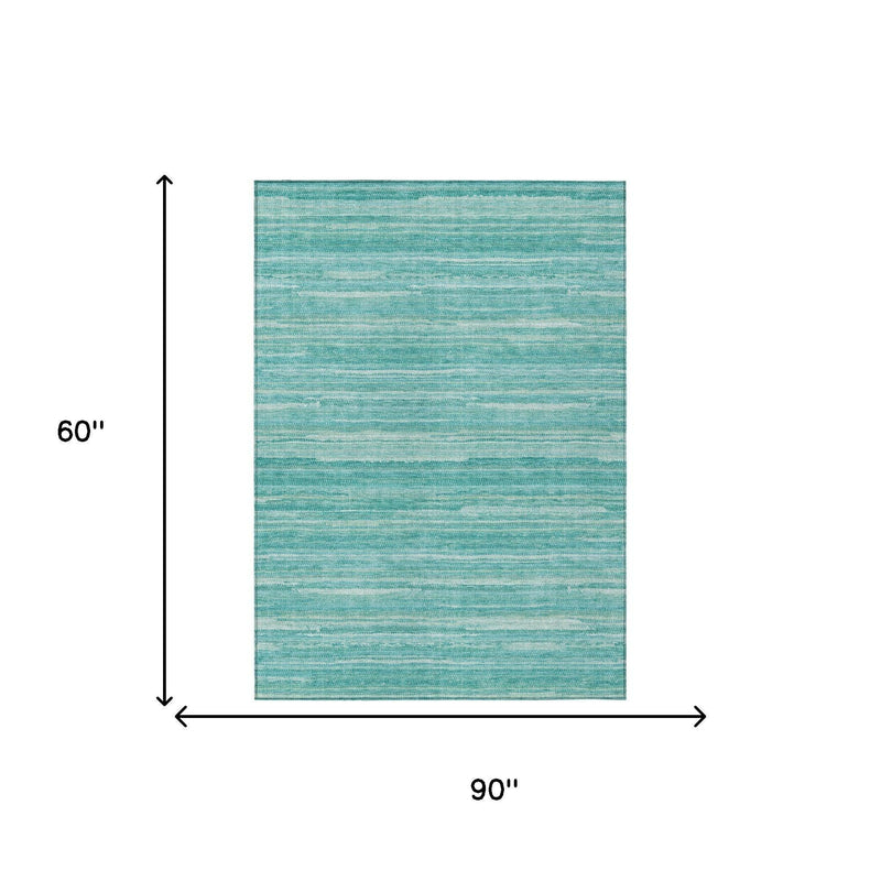 Teal and aqua striped area rug size diagram, 60 in by 90 in