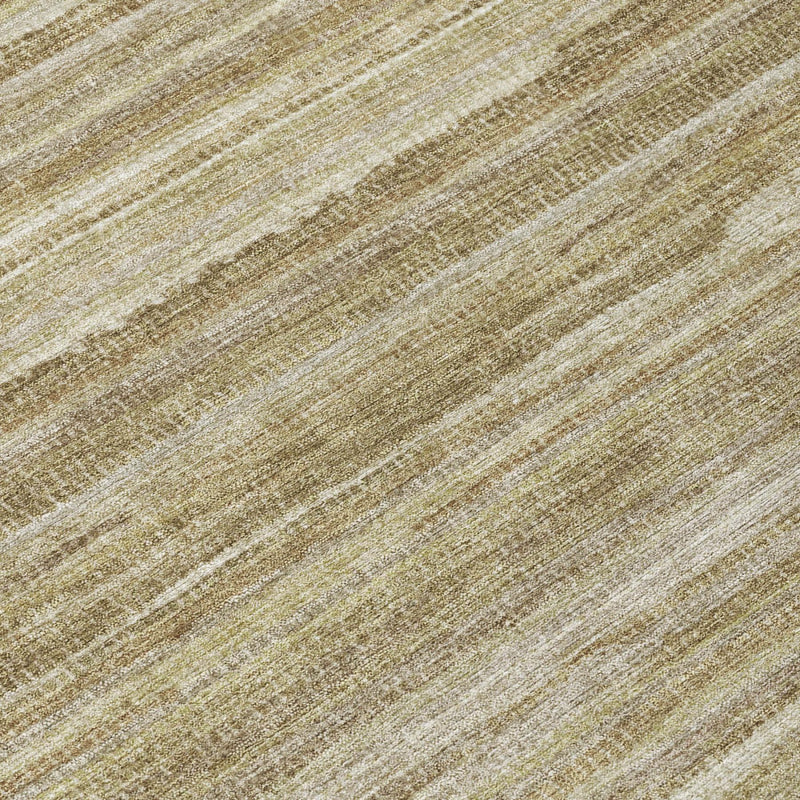 Tan and brown striped area rug with distressed flat-weave texture