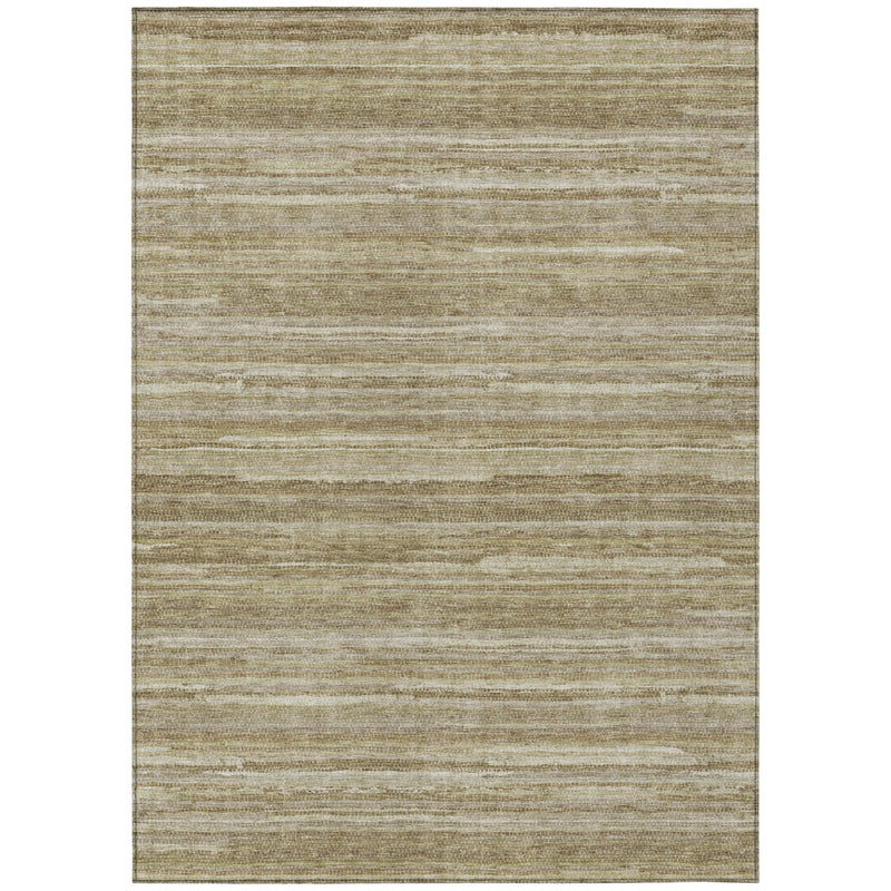 Rectangular indoor/outdoor area rug in tan with brown horizontal stripe bands