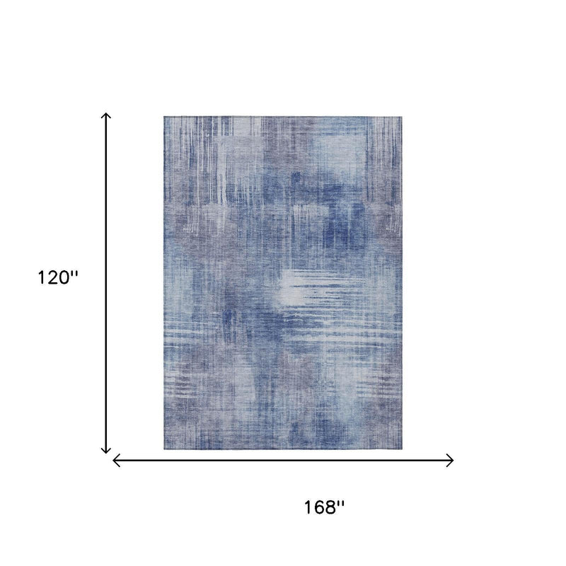 Blue abstract area rug, 120 x 168 in, washable indoor/outdoor