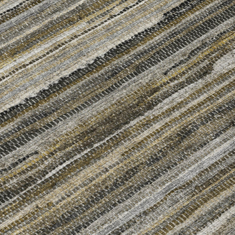Close-up of pewter and gray striped area rug showing multitone woven texture