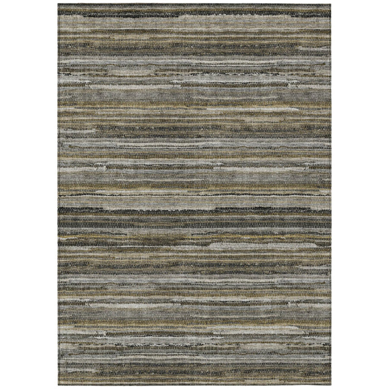 Rectangular pewter and gray striped area rug with flatweave banded pattern