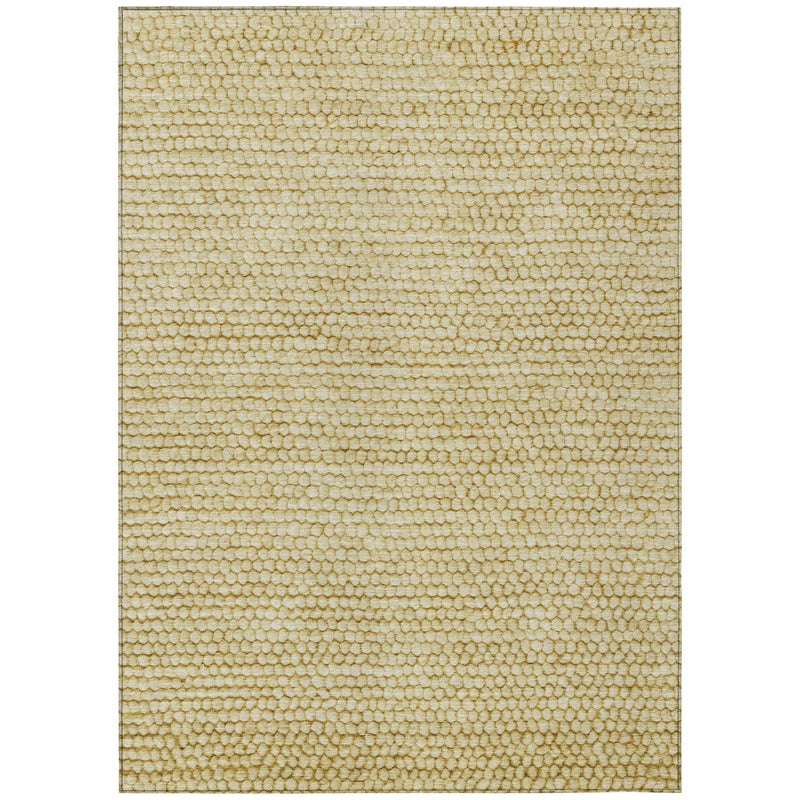 Gold and wheat indoor/outdoor area rug, square flatlay with textured loop pile surface.