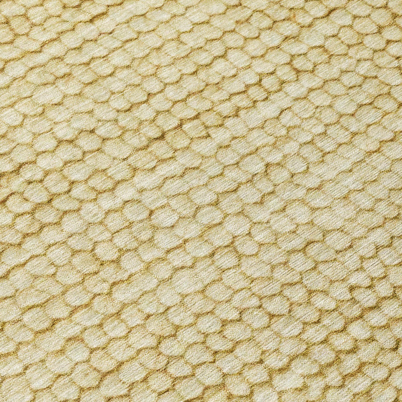 Gold and wheat area rug with small geometric lattice texture, washable indoor/outdoor.