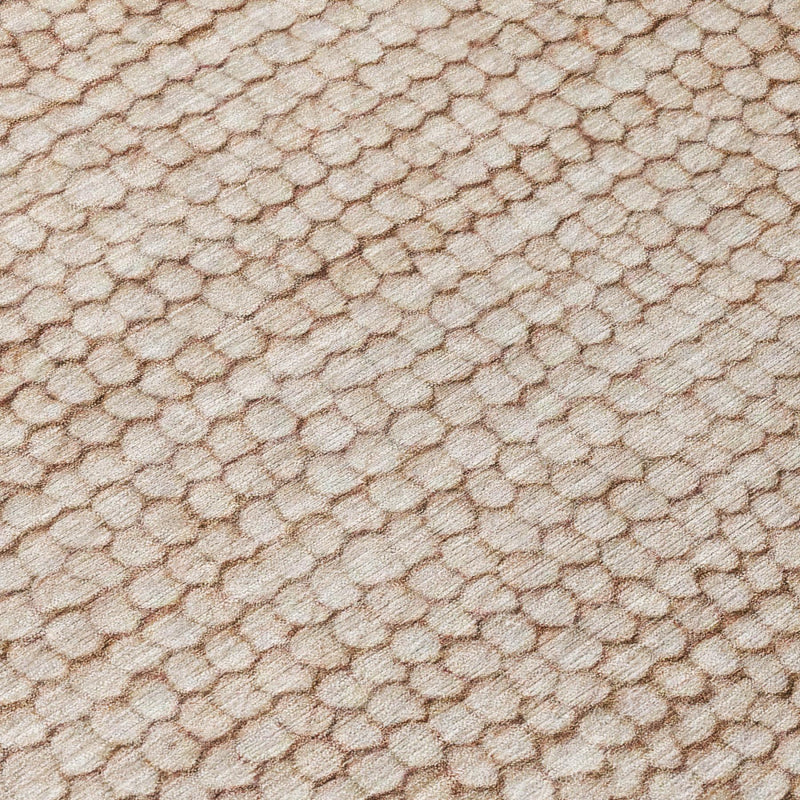 Beige and brown patterned area rug close-up showing loop pile texture
