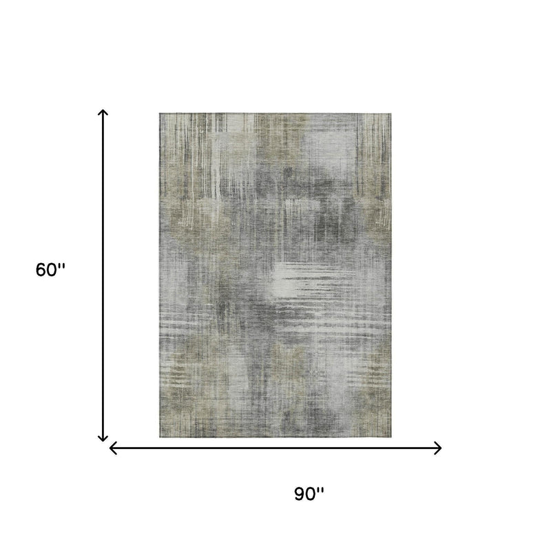 Pewter and gray abstract wash area rug with distressed line pattern
