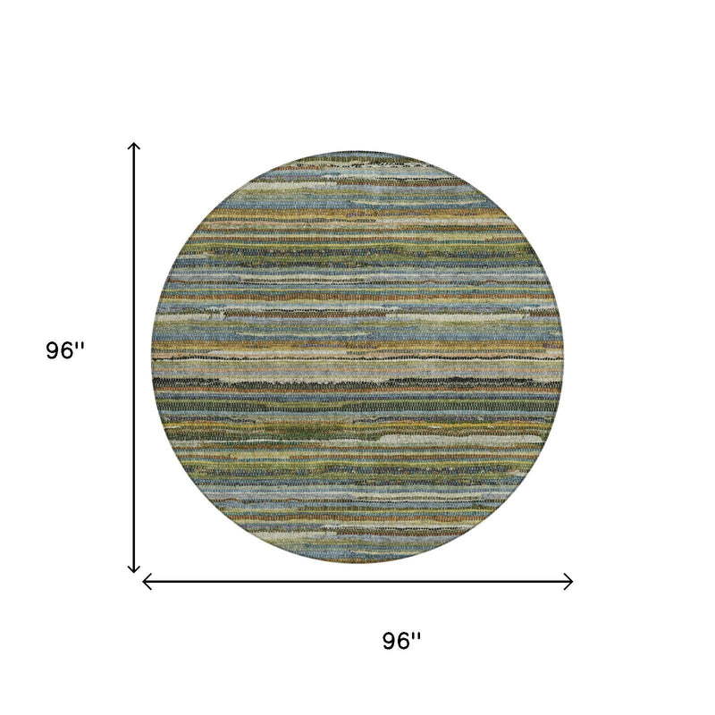 Round area rug with multicolor horizontal stripes; 96 in diameter