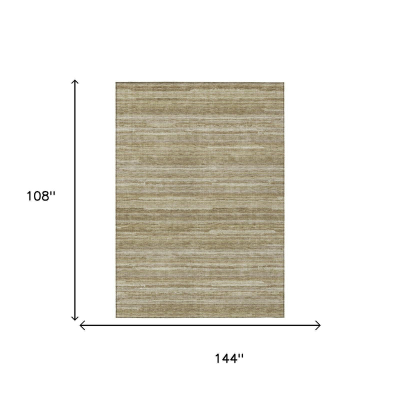 Tan and brown striped rectangular area rug, size 9 ft x 12 ft