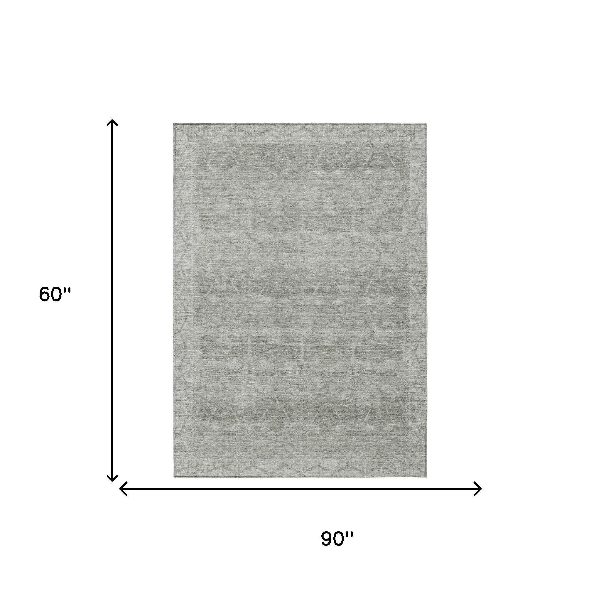 5' X 8' Taupe And Brown Tribal Washable Indoor Outdoor Area Rug - Sports & Outdoor