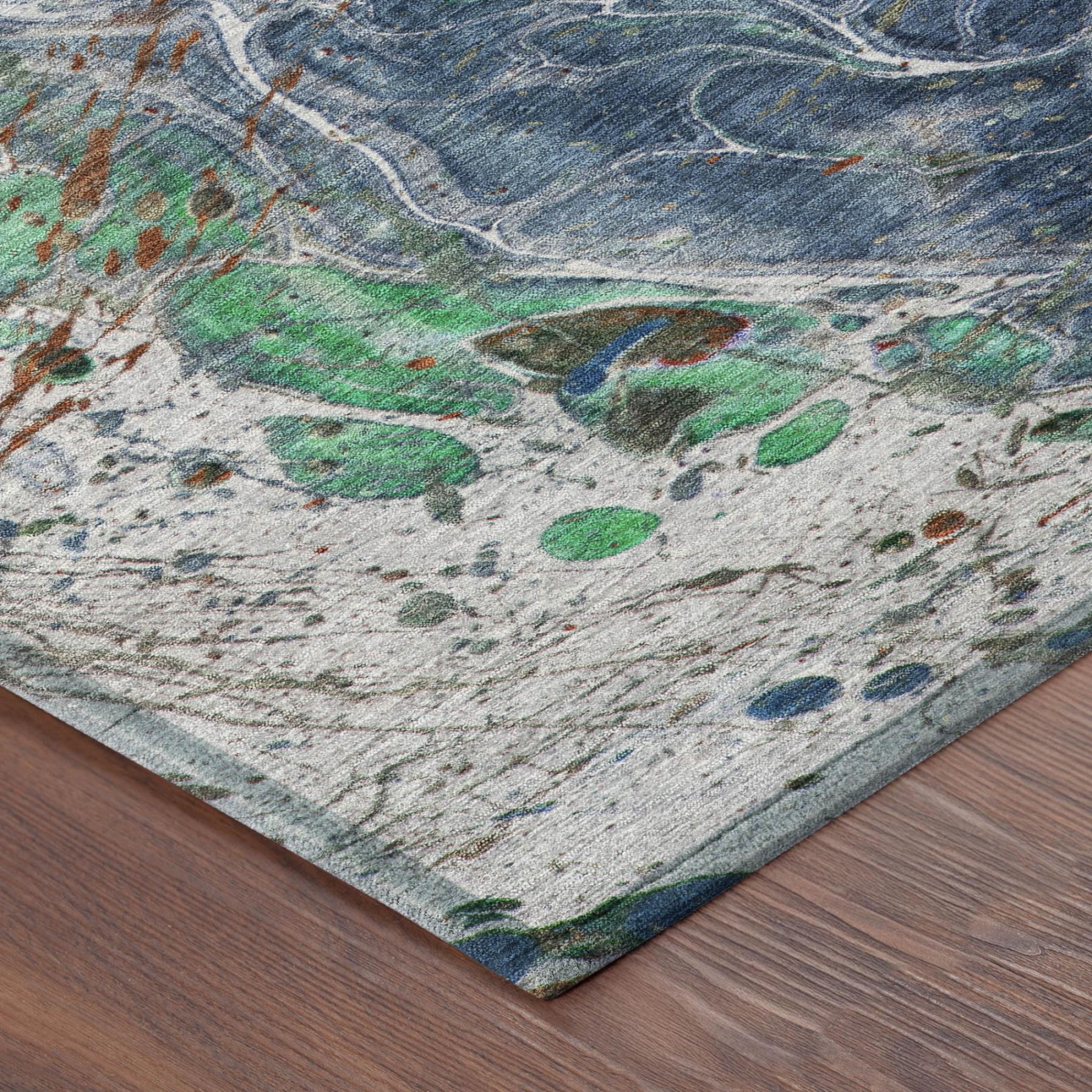 5' X 8' Blue And Pewter Abstract Washable Indoor Outdoor Area Rug - Sports & Outdoor