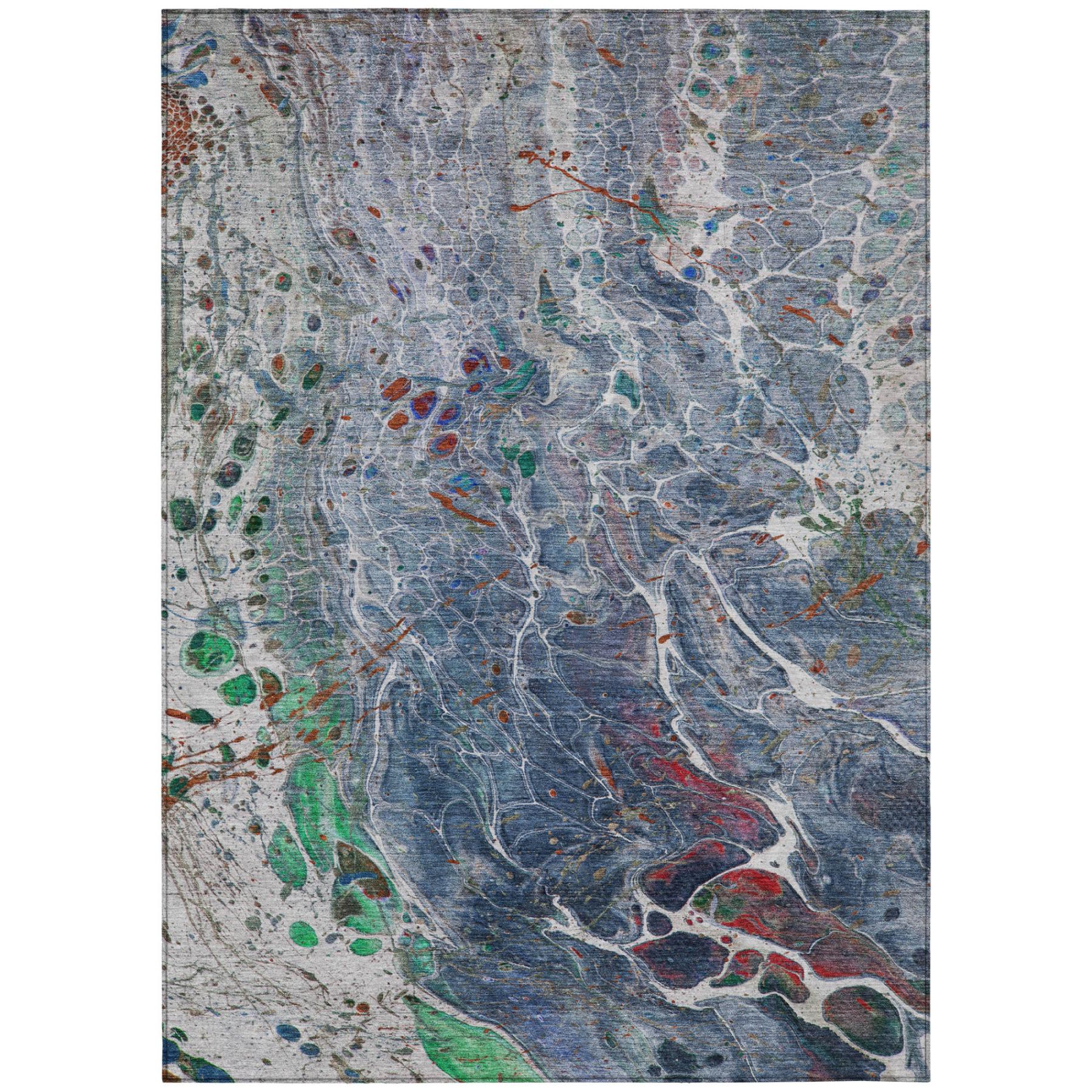 5' X 8' Blue And Pewter Abstract Washable Indoor Outdoor Area Rug - Sports & Outdoor