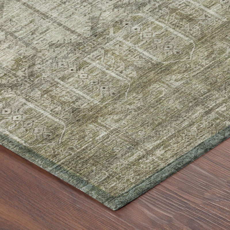 Corner of beige and brown tribal area rug with flat woven look