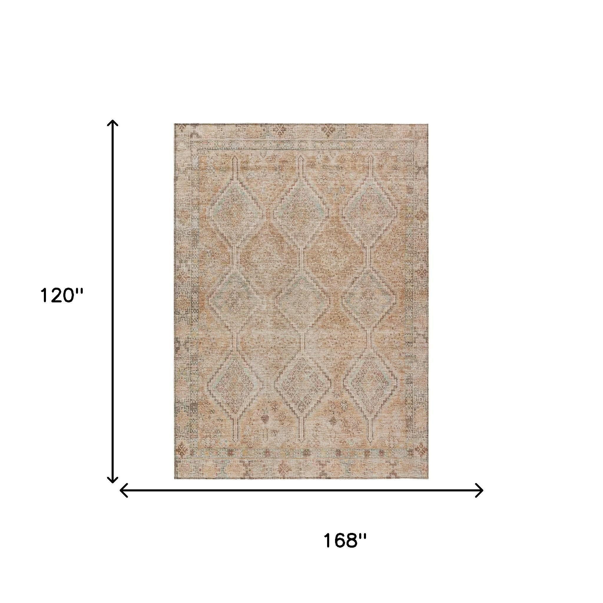 10' X 14' Copper And Orange Geometric Washable Indoor Outdoor Area Rug - Outdoor | blocked-out-of-stock, Outdoor,…