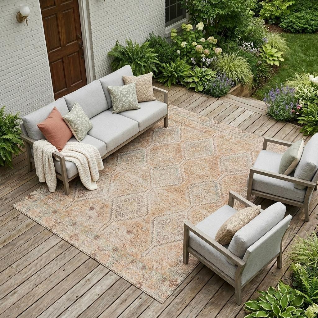 10' X 14' Copper And Orange Geometric Washable Indoor Outdoor Area Rug - Outdoor | blocked-out-of-stock, Outdoor,…