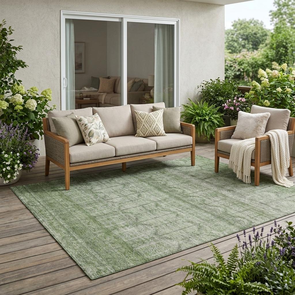 5' X 8' Sage And Green Tribal Washable Indoor Outdoor Area Rug - Sports & Outdoor