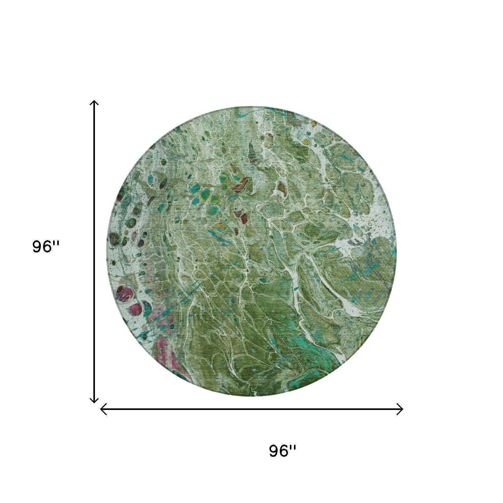 8' Green And Fern Green Round Abstract Washable Indoor Outdoor Area Rug - Sports & Outdoor
