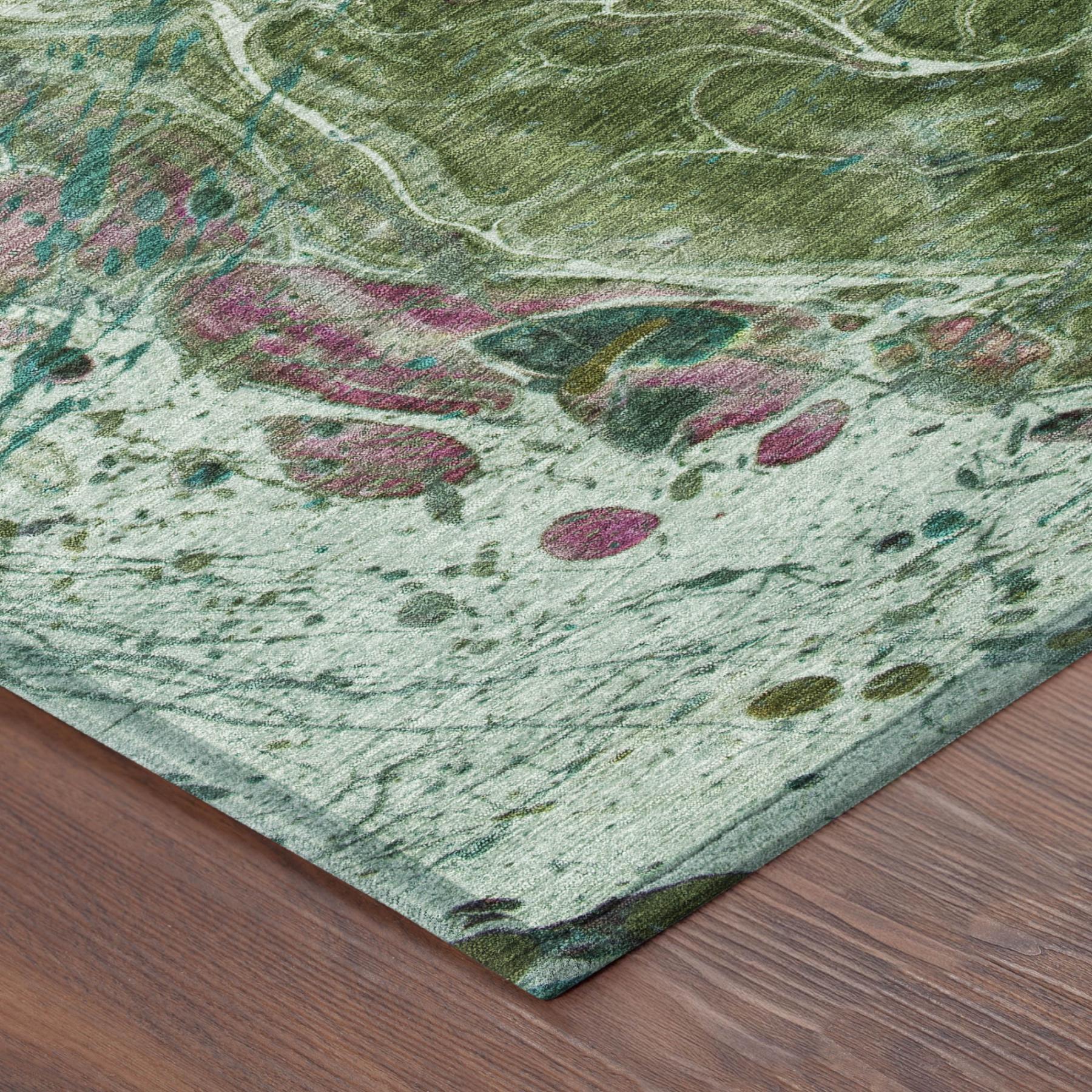 8' Green And Fern Green Round Abstract Washable Indoor Outdoor Area Rug - Sports & Outdoor