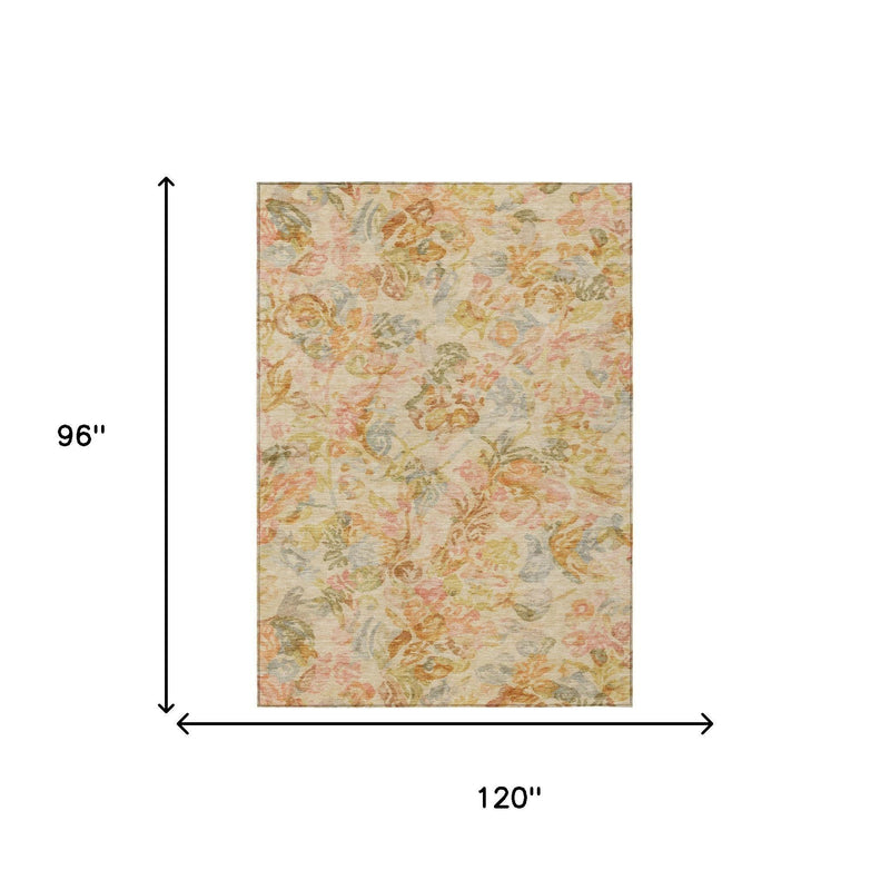 8 x 10 ft floral area rug with multicolor distressed pattern on light background