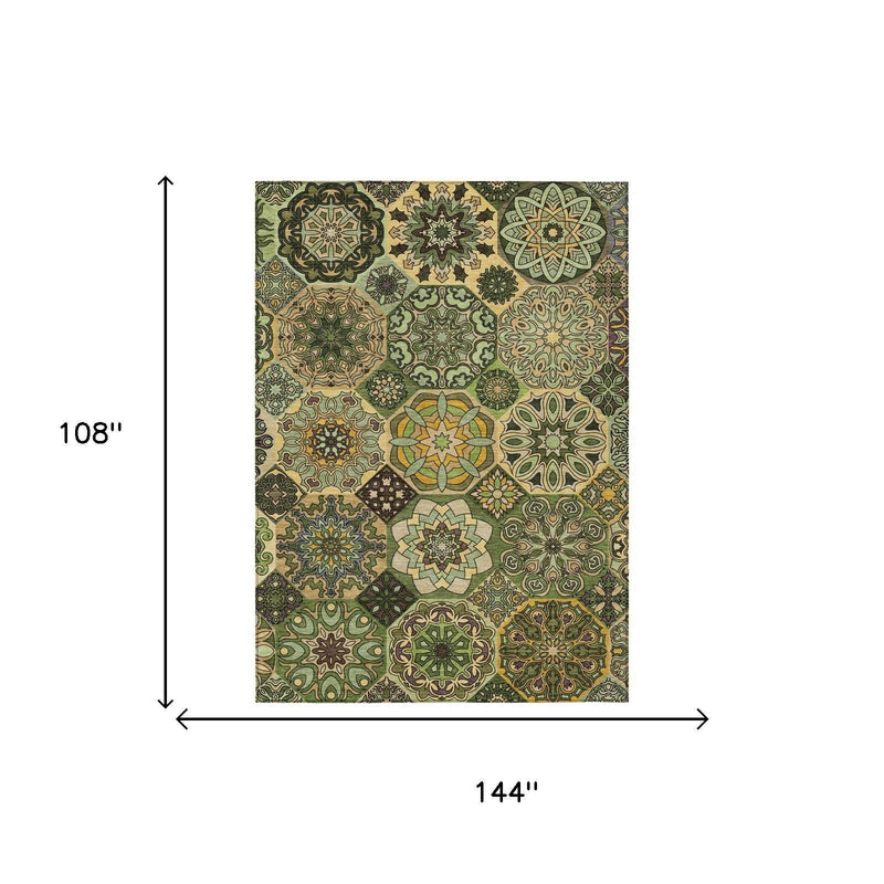 Indoor/outdoor area rug size diagram: 144 in wide and 108 in long