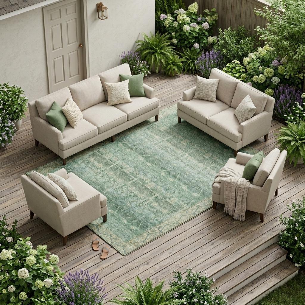 10' X 14' Fern Green And Green Tribal Washable Indoor Outdoor Area Rug - Outdoor | blocked-out-of-stock, Outdoor,…