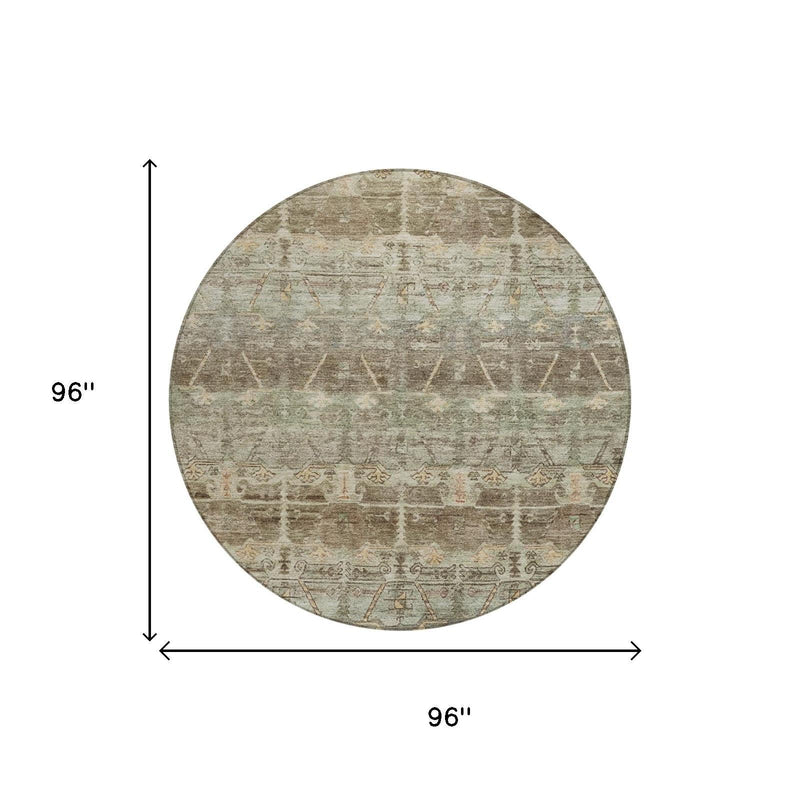 Round tribal area rug, 96 in diameter, beige-gray distressed design