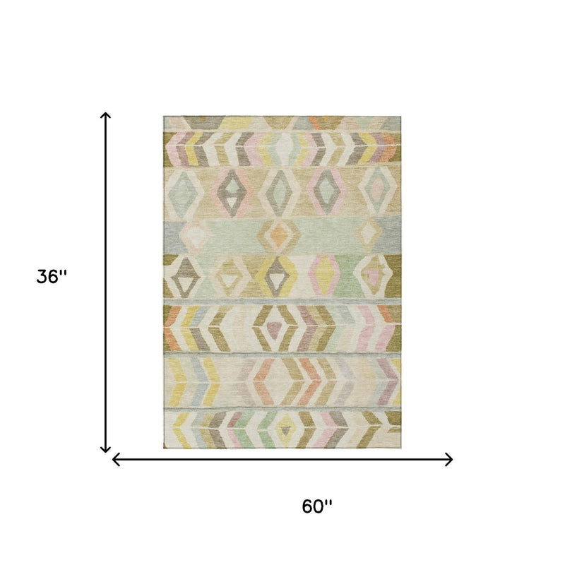 3x5 ft tribal area rug, multicolor diamond/chevron pattern, 36x60 in