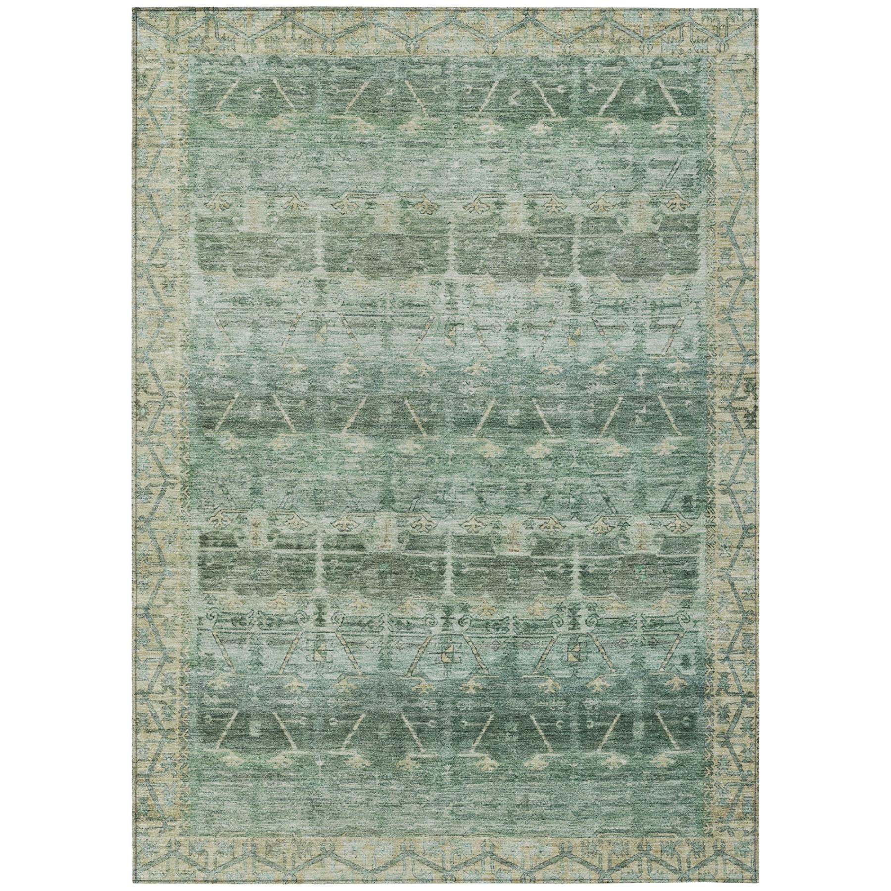 3' X 5' Fern Green And Green Tribal Washable Indoor Outdoor Area Rug - Outdoor | blocked-missing-media,…