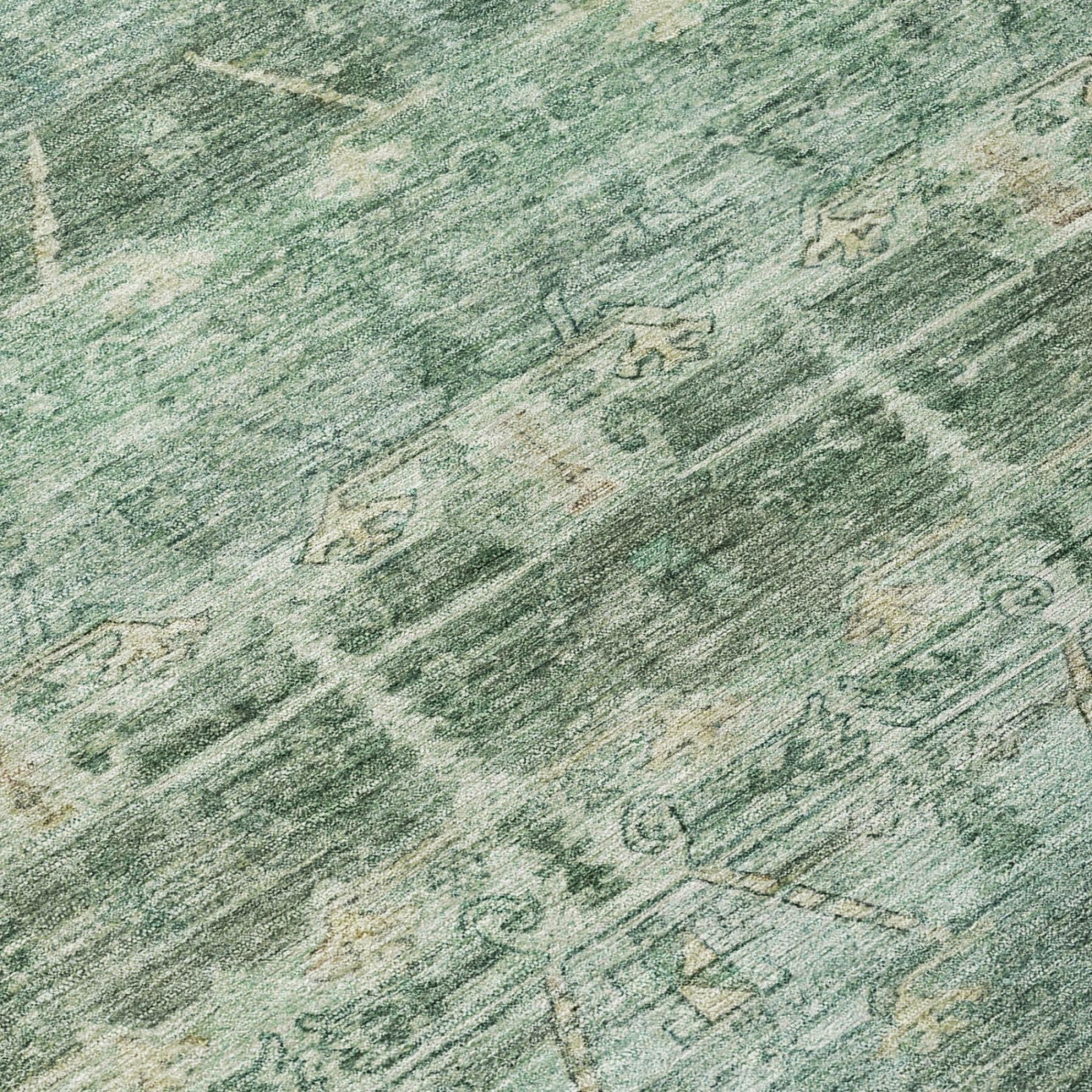 3' X 5' Fern Green And Green Tribal Washable Indoor Outdoor Area Rug - Outdoor | blocked-missing-media,…