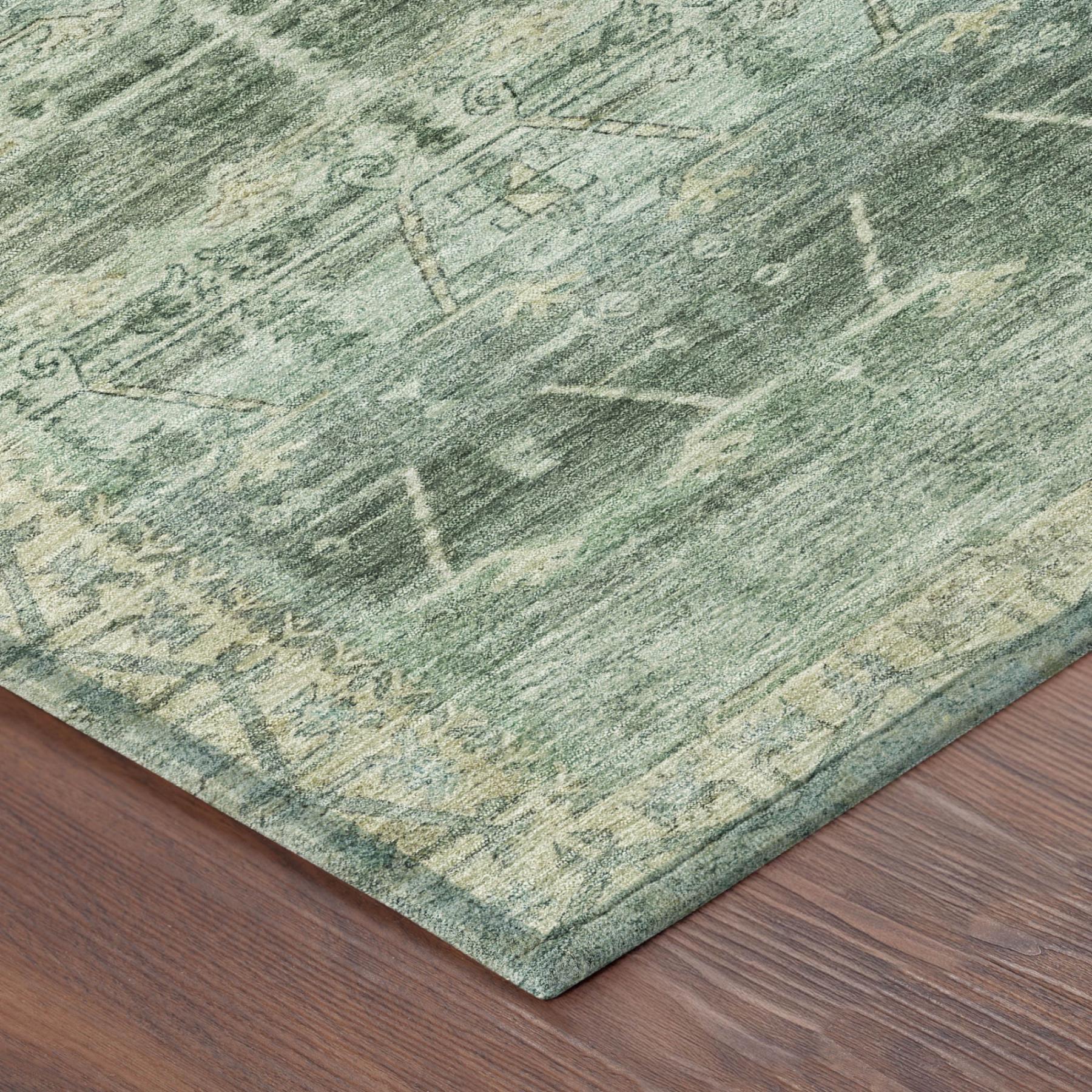 3' X 5' Fern Green And Green Tribal Washable Indoor Outdoor Area Rug - Outdoor | blocked-missing-media,…