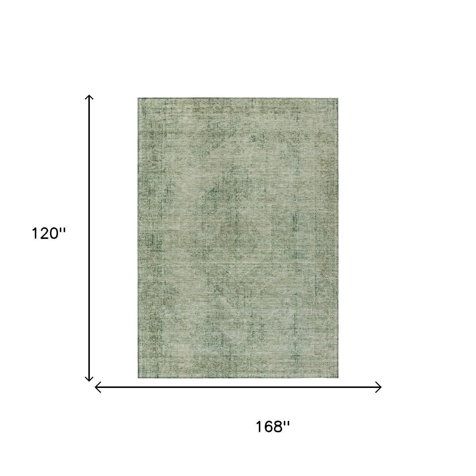 10' X 14' Green And Sage Oriental Washable Indoor Outdoor Area Rug - Sports & Outdoor