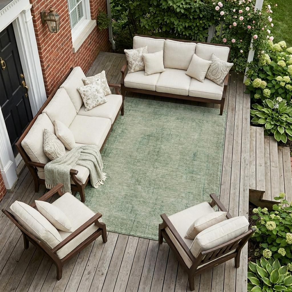 10' X 14' Green And Sage Oriental Washable Indoor Outdoor Area Rug - Sports & Outdoor