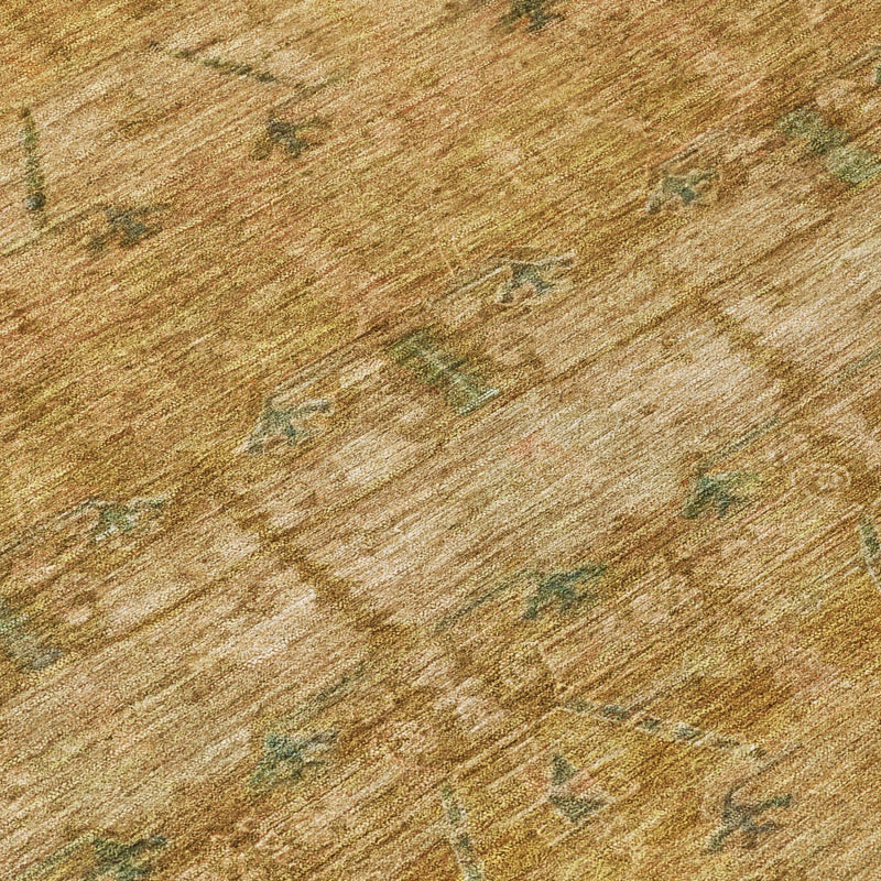 Beige area rug surface with distressed pattern and teal flecks