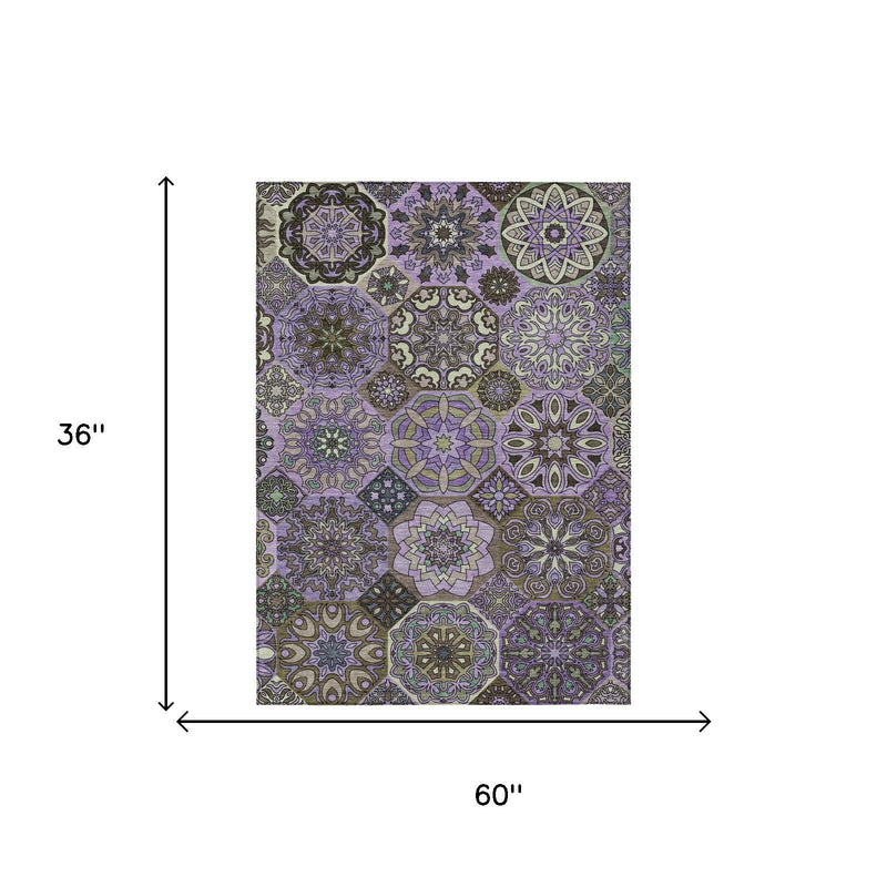 Purple and graphite patchwork area rug, 60 x 36 inches (36" x 60")