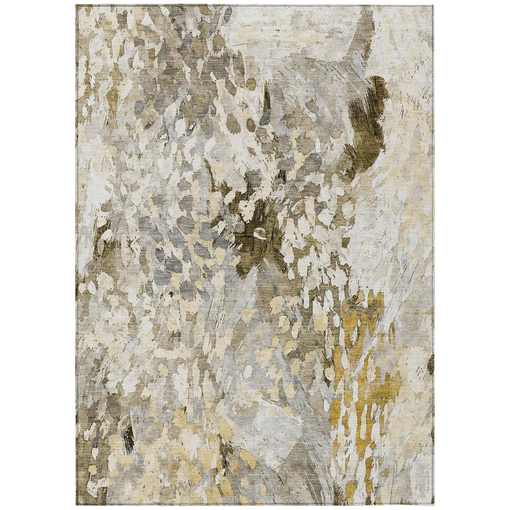 3' X 5' Brown And Silver Abstract Washable Indoor Outdoor Area Rug - Sports & Outdoor