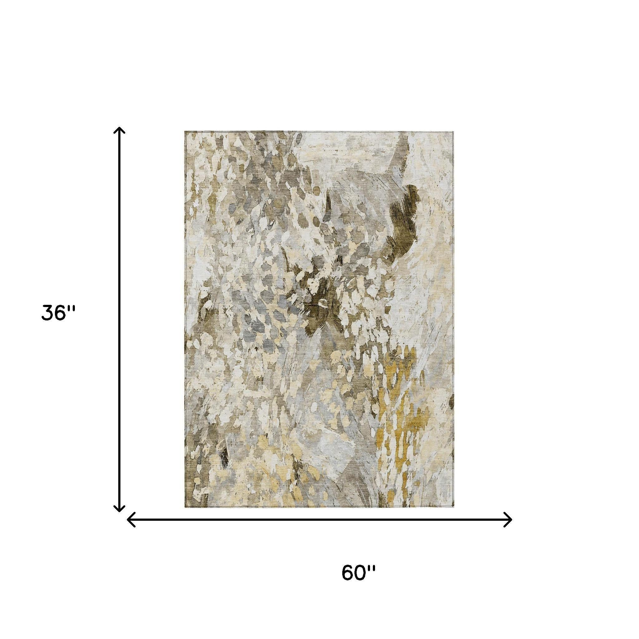 3' X 5' Brown And Silver Abstract Washable Indoor Outdoor Area Rug - Sports & Outdoor