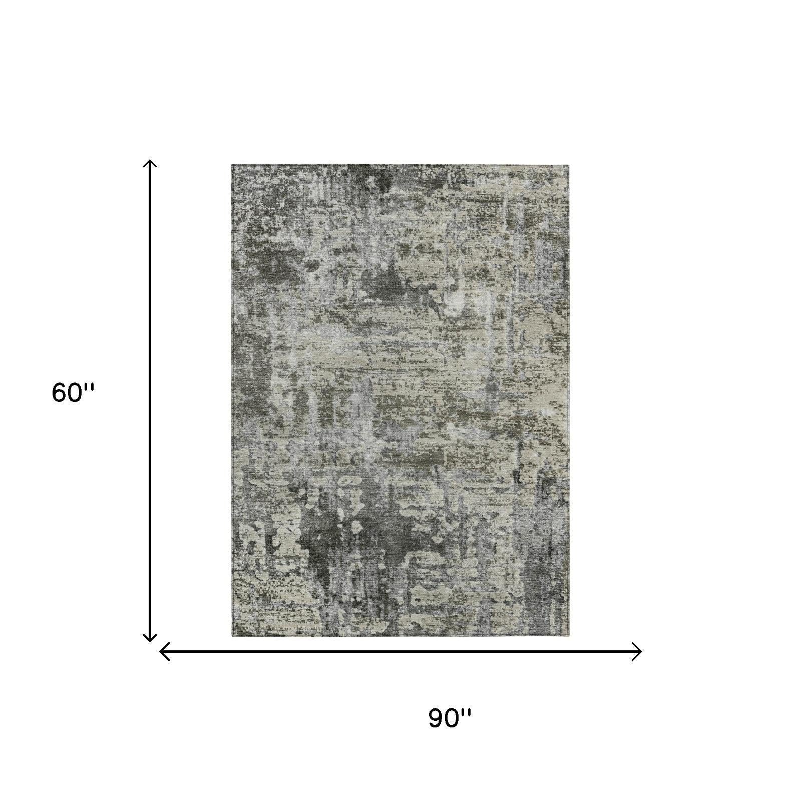 5' X 8' Pewter And Gray Abstract Washable Indoor Outdoor Area Rug - Outdoor | blocked-missing-media, blocked-out-of-stock,…