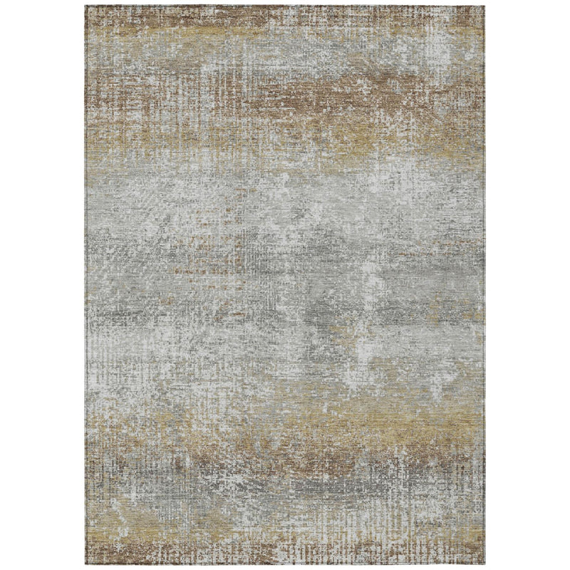 Rectangular abstract indoor outdoor area rug in gray with khaki highlights