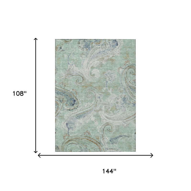Aqua and teal paisley area rug, 9 x 12 ft (108 x 144 in)