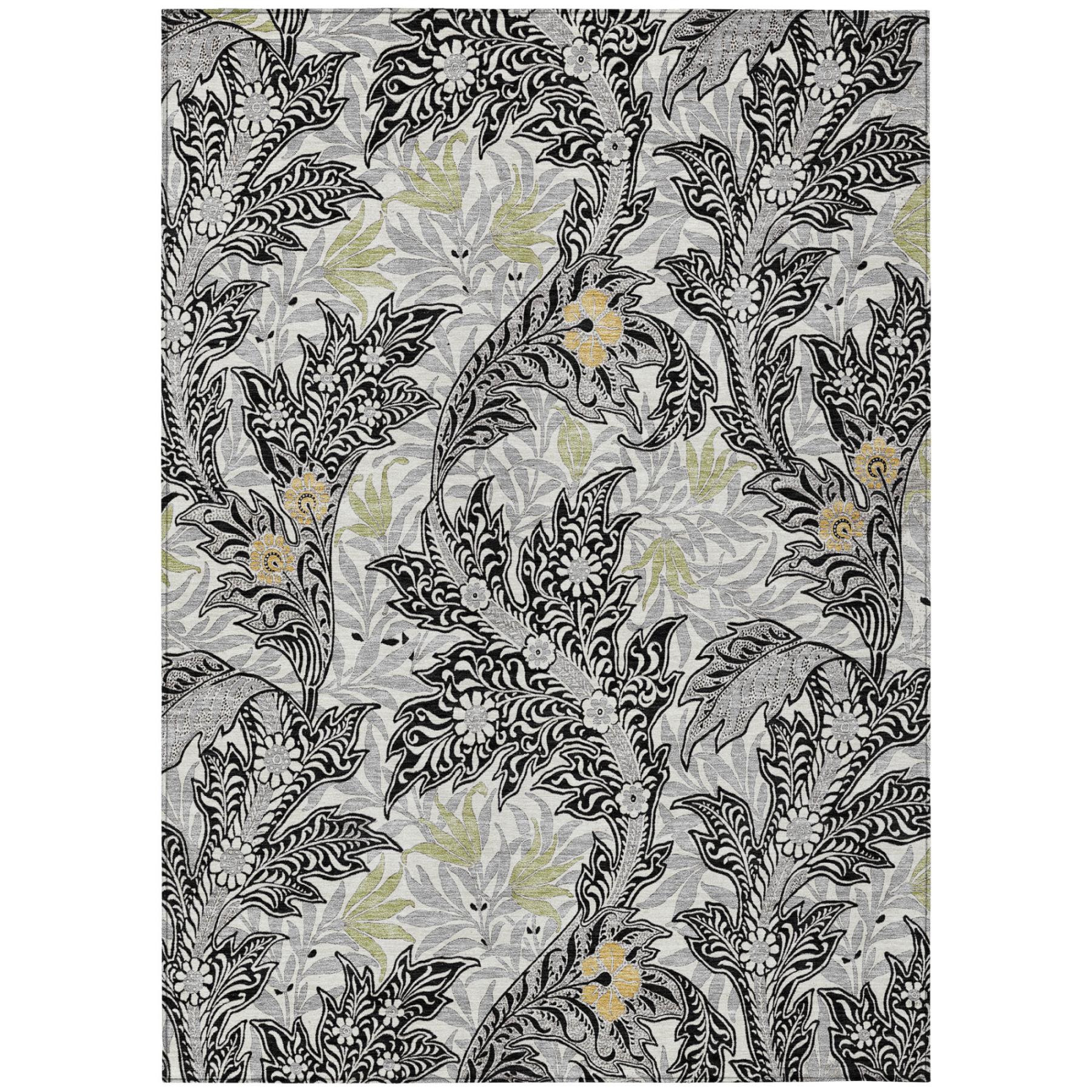 8' X 10' Black And Gray Botanical Leaves Washable Indoor Outdoor Area Rug - Outdoor | blocked-missing-media,…