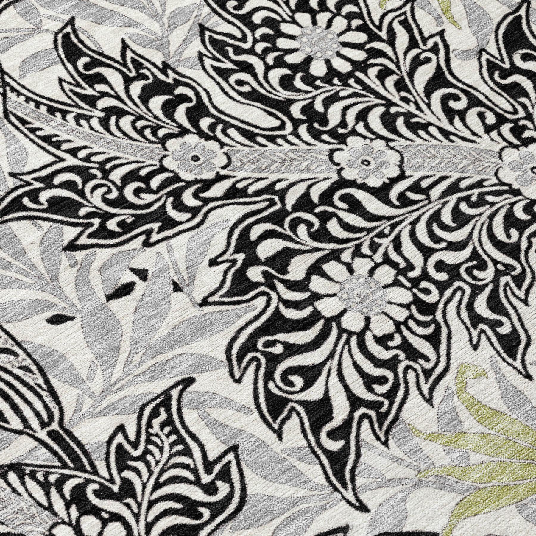 8' X 10' Black And Gray Botanical Leaves Washable Indoor Outdoor Area Rug - Outdoor | blocked-missing-media,…