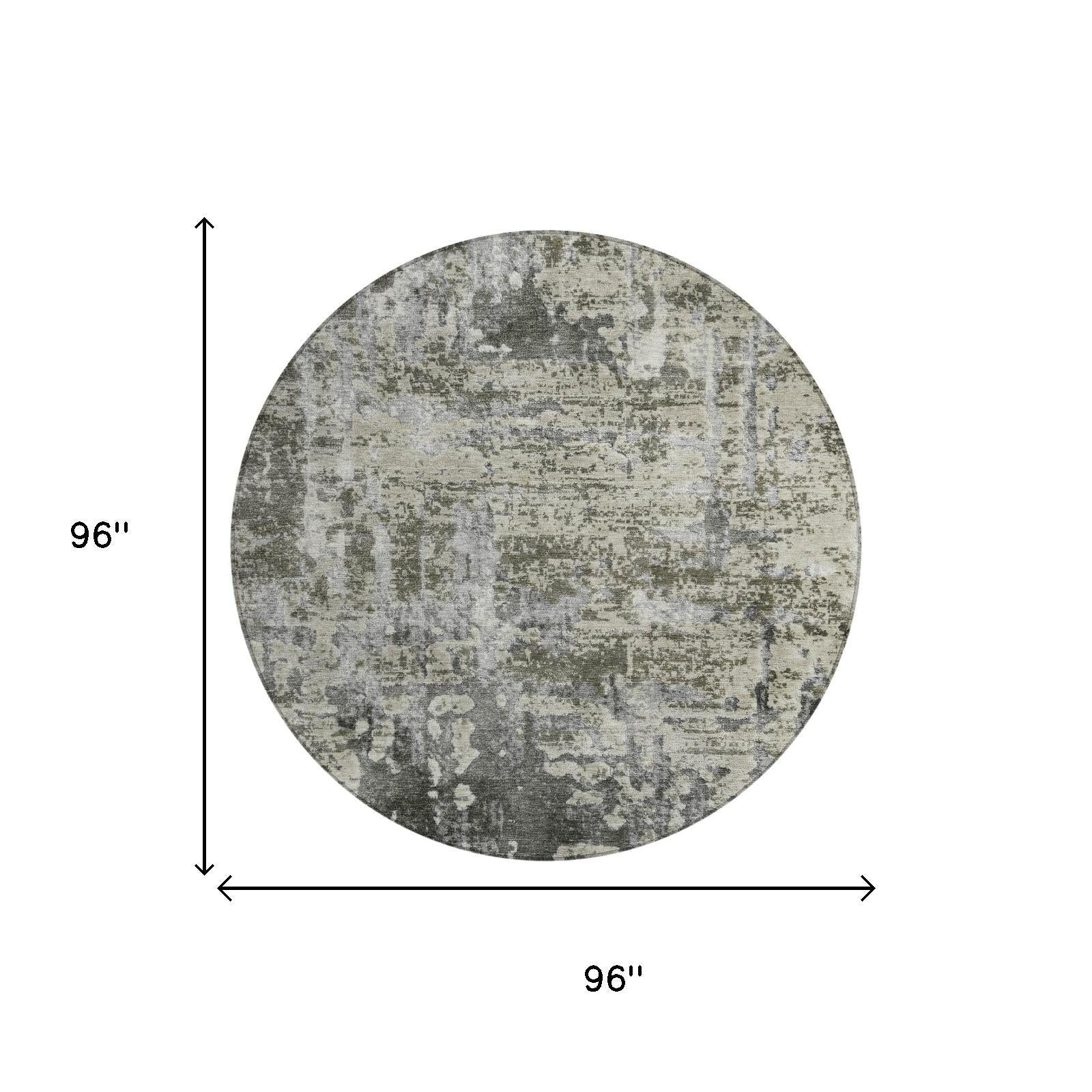 8' Pewter And Gray Round Abstract Washable Indoor Outdoor Area Rug - Outdoor | blocked-missing-media, blocked-out-of-stock,…