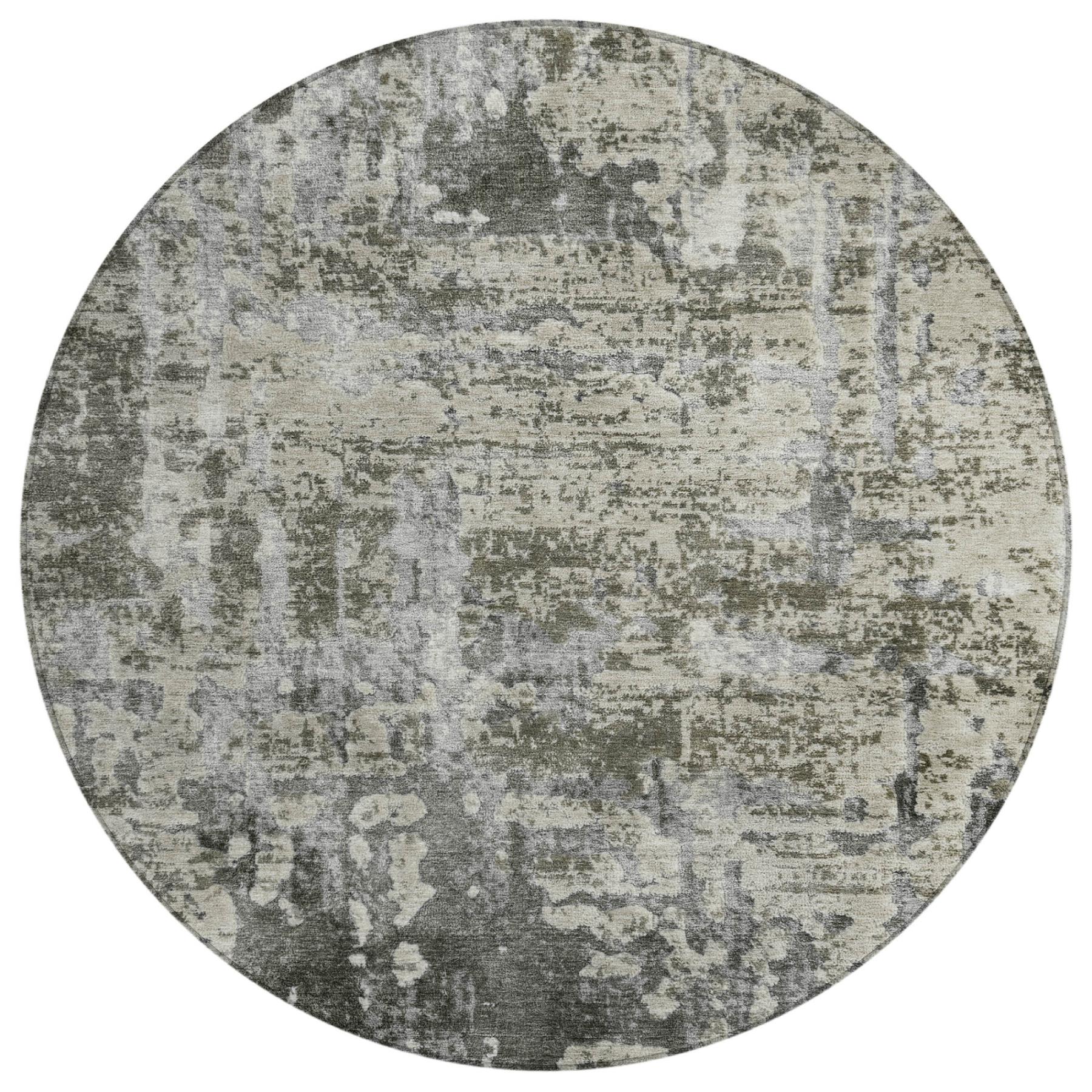 8' Pewter And Gray Round Abstract Washable Indoor Outdoor Area Rug - Outdoor | blocked-missing-media, blocked-out-of-stock,…
