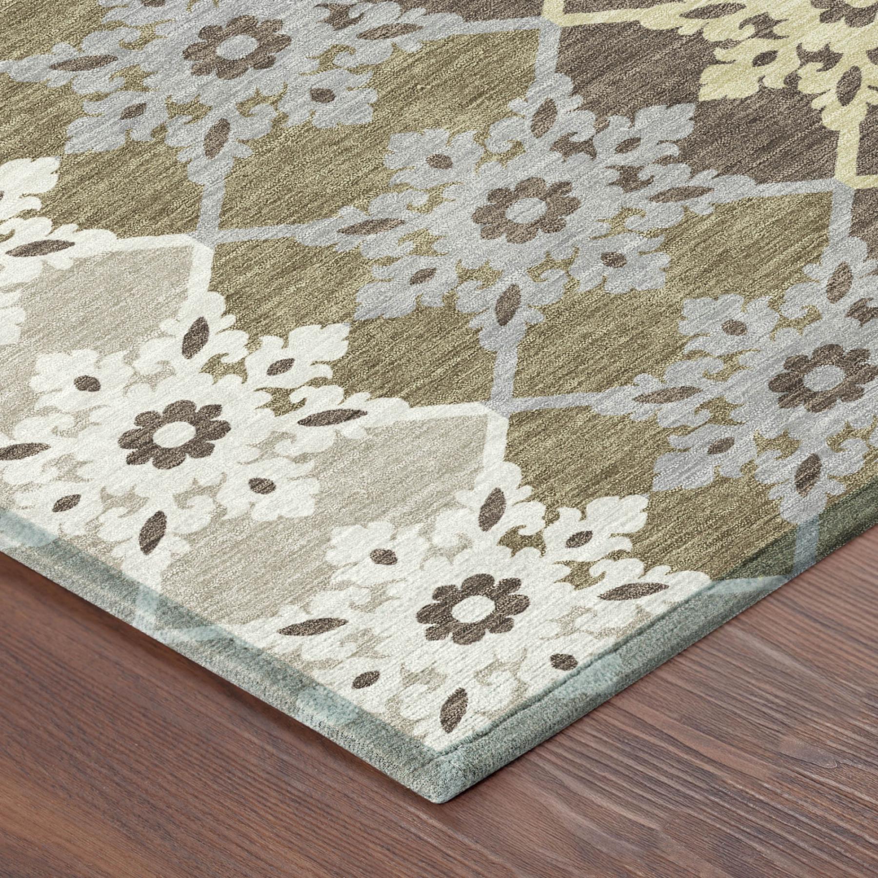 8' Brown And Pewter Round Floral Medallion Washable Indoor Outdoor Area Rug - Sports & Outdoor