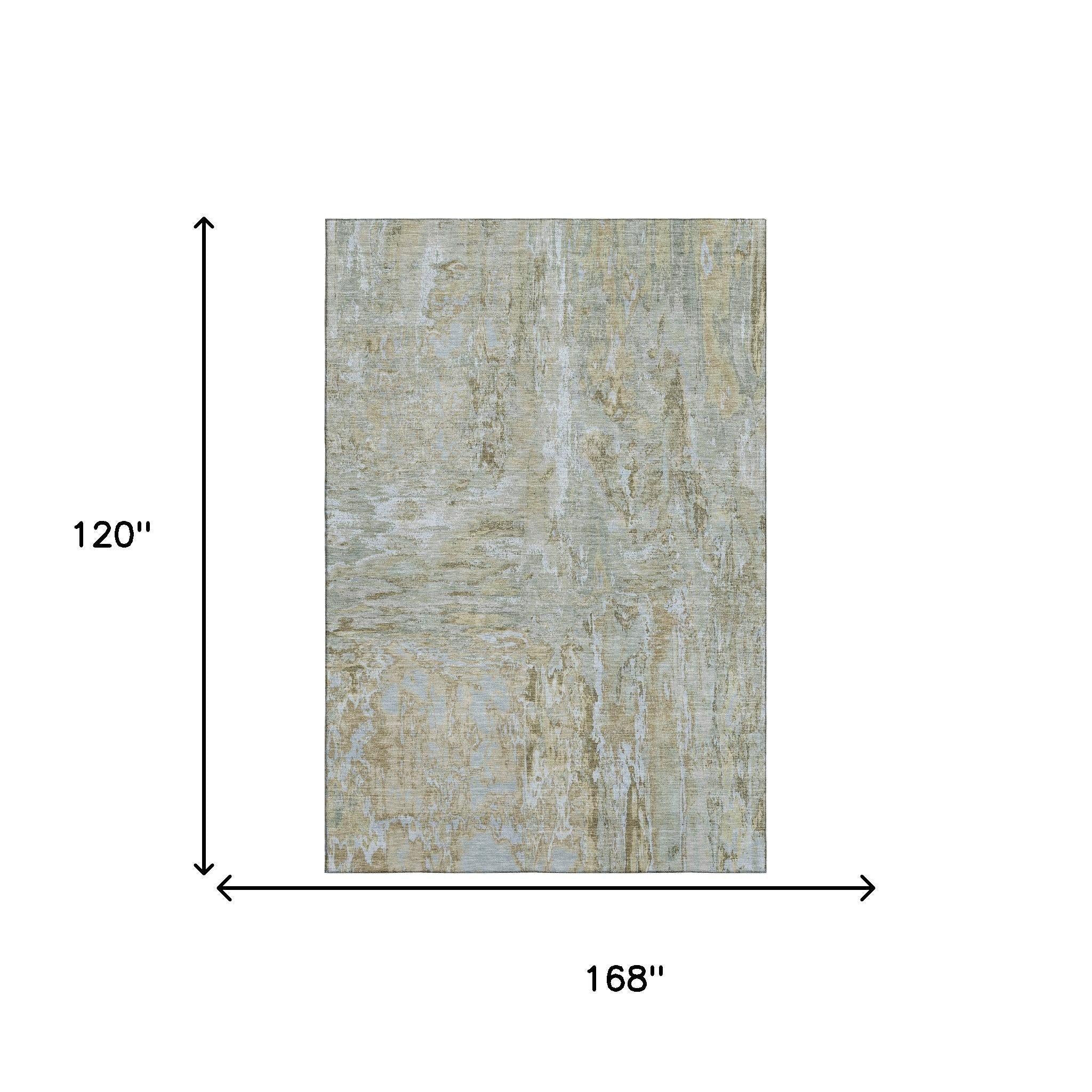 10' X 14' Khaki And Silver Abstract Washable Area Rug With UV Protection - Home & Garden
