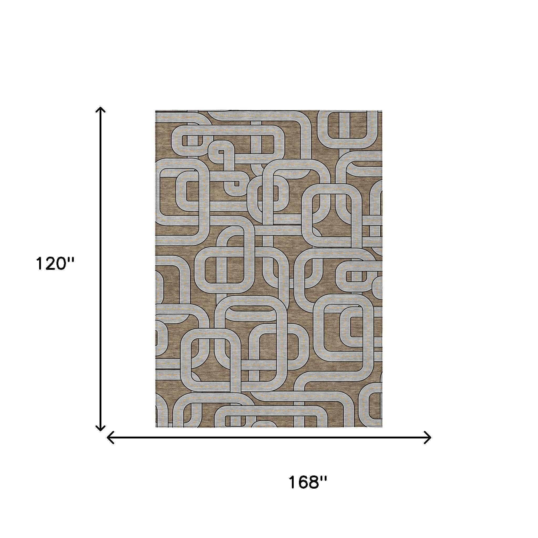 10' X 14' Brown And Gray Geometric Washable Indoor Outdoor Area Rug - Sports & Outdoor